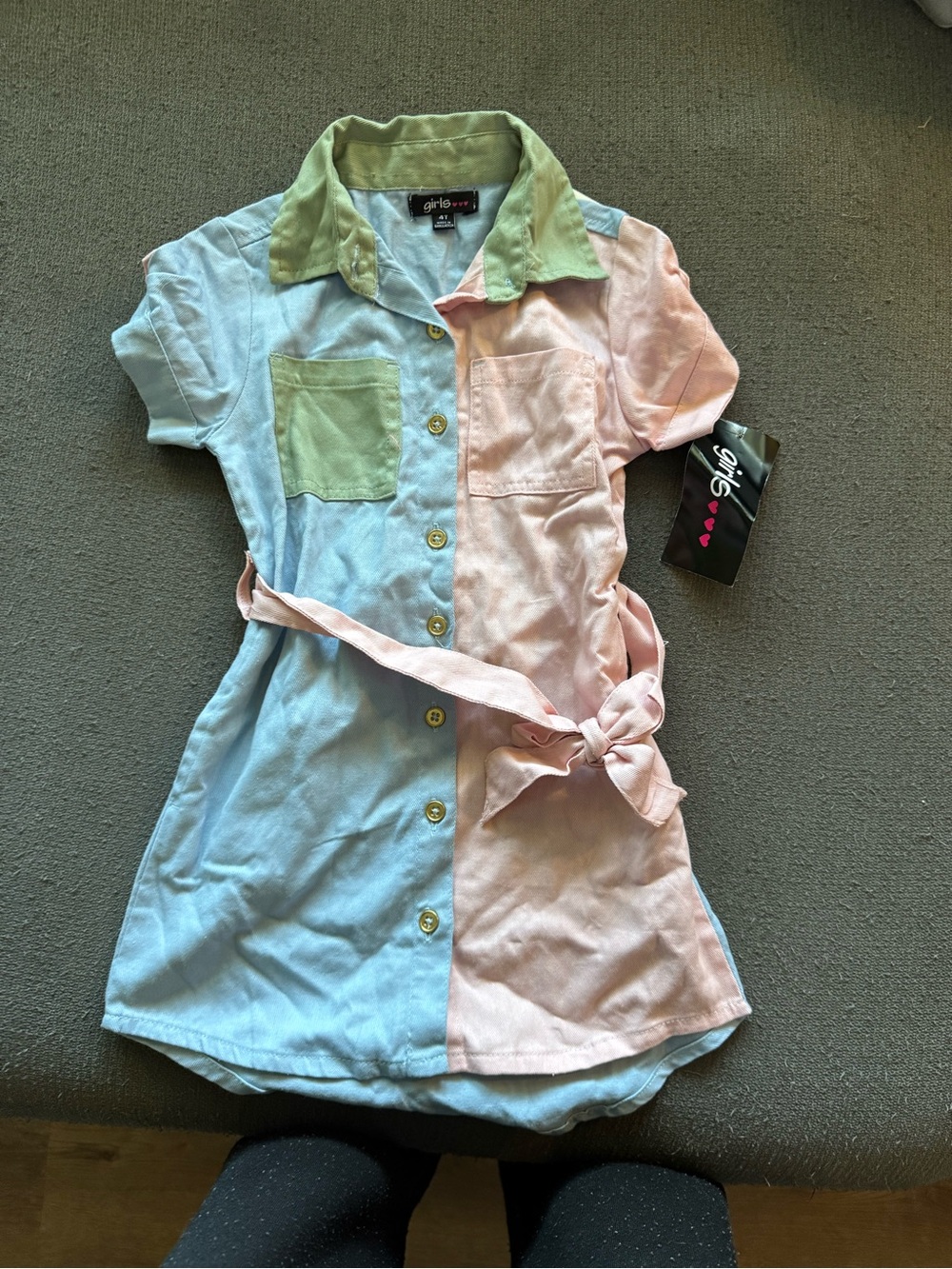 Kids' Two-Tone Pastel Shirt Dress - Blue & Pink